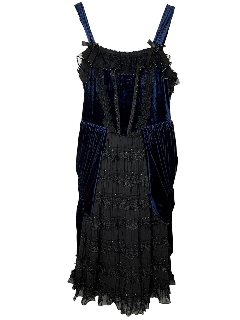 Dark In Love Indigo Dusk Midi Dress Large Romantic Gothic Blue Velvet Sleeveless - Picture 7 of 10